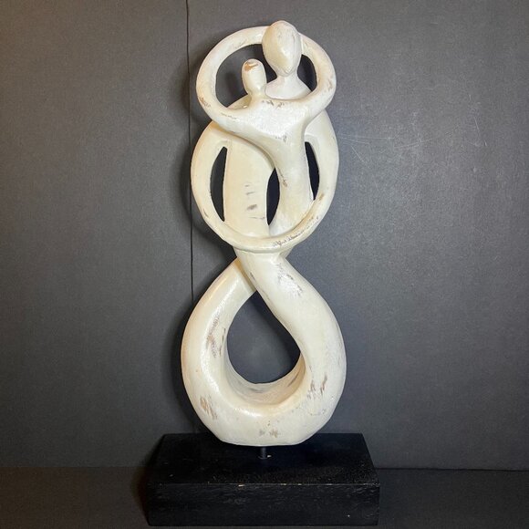 Abstract Wooden Romantic Couple Hugging Expressionism Art Statue Sculpture 17" - Picture 1 of 6